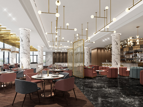  现代酒店西餐厅3d模型 