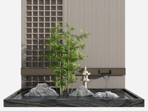  新中式山水景观园艺小品3d模型 