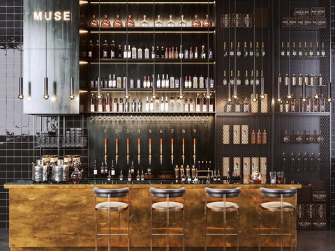  现代工业风酒吧吧台3d模型 