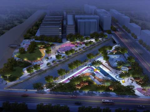  现代住宅楼外观鸟瞰夜景psd 