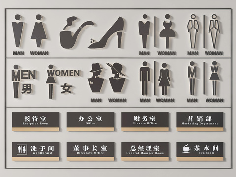  卫生间标识牌 指示牌 办公室门牌3d模型 