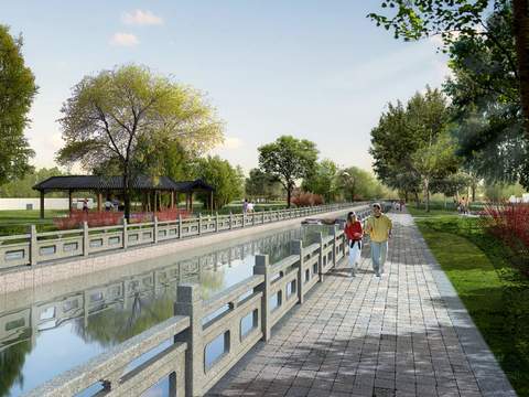  中式滨河景观psd 