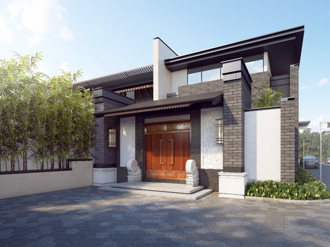  中式住宅楼建筑外观psd 