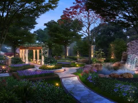  现代公园凉亭外观夜景 亭子psd 