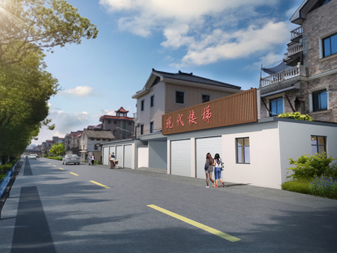  乡村街道 沿街商铺psd 