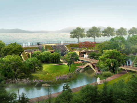  现代湿地公园鸟瞰psd 