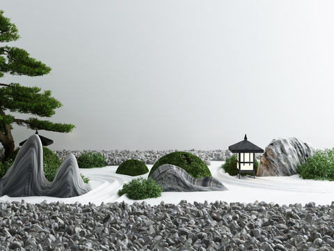  新中式枯山水松树景观小品3d模型 