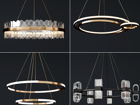 现代水晶圆环吊灯3d模型下载 玻璃金属装饰灯具 客厅餐厅奢华吊灯 