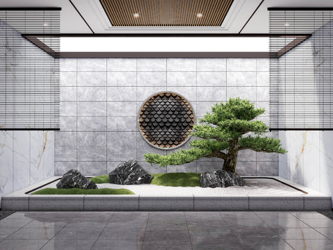  新中式禅意天井景观园艺小品3d模型 