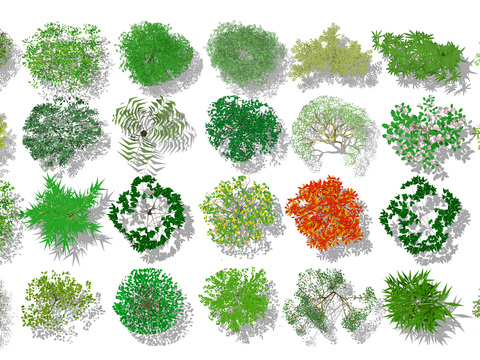 现代绿植树木平面素材psd 