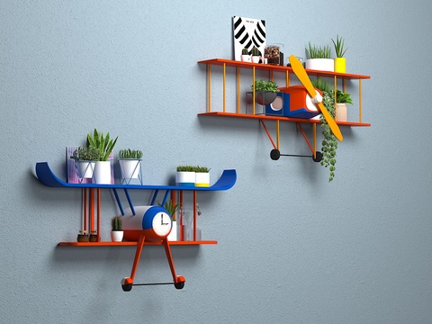  北欧飞机造型装饰架3d模型下载 创意绿植壁挂 现代家居装饰品 