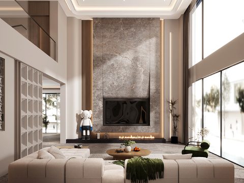  现代挑空别墅客厅3d模型 