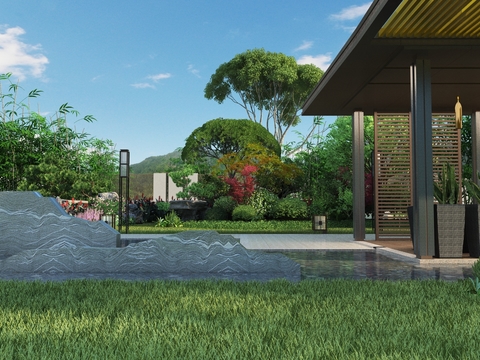  新中式绿化园林景观3d模型 