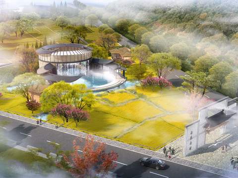  现代公园园林鸟瞰psd 