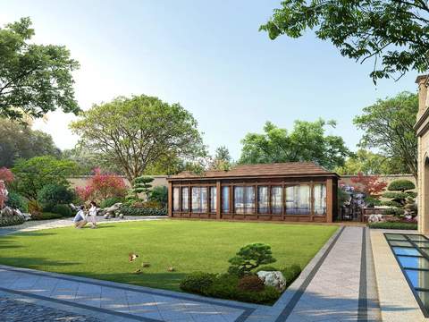  现代庭院花园景观psd 