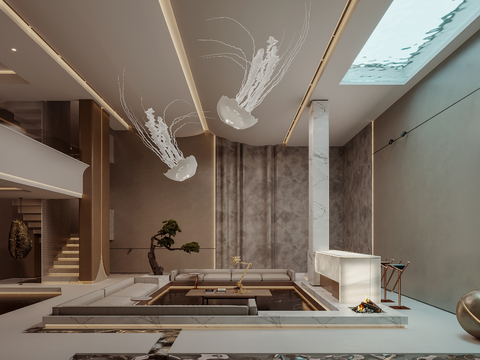  现代别墅大堂 别墅客厅3d模型 