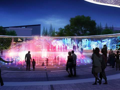  现代广场公园夜景景观psd 