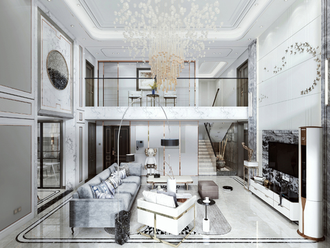  现代轻奢别墅大堂3d模型 