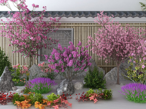  新中式山石树木花草景观小品3d模型 