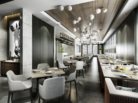  现代西餐厅3d模型 