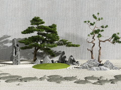  新中式枯山水园艺小品3d模型 