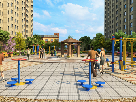  现代小区广场园林景观3d模型 