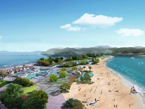  现代沙滩景观psd 