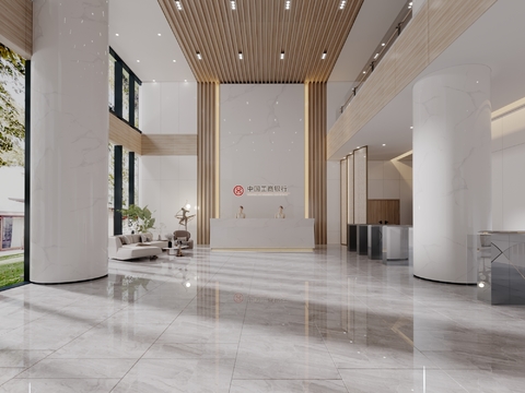  银行大堂 前台3d模型 