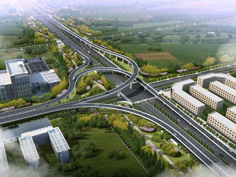  现代道路桥梁景观psd 