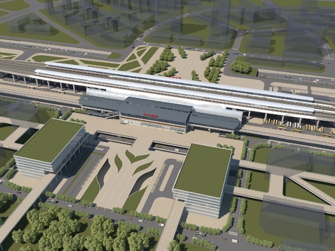  火车站 站台 高铁站 动车组3d模型 