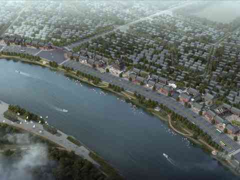  现代园林景观鸟瞰psd 