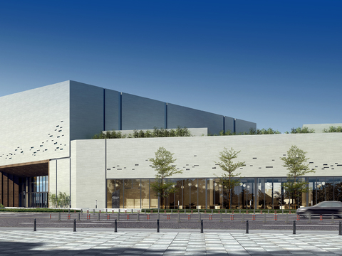  现代售楼处建筑外观psd 