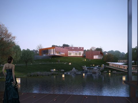  现代售楼处建筑外观psd 