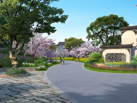  新中式新华村入口园林景观psd 