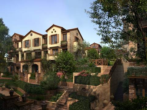  现代独栋别墅建筑外观psd 