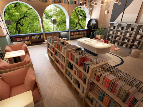  现代书吧3d模型 