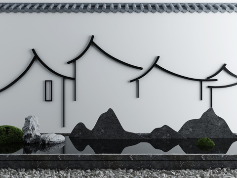  新中式假山石头水景小品3d模型 