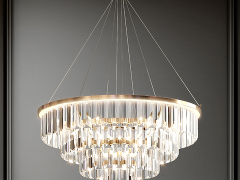  现代轻奢水晶吊灯客厅餐厅多层几何创意灯具别墅装修灯具3d模型下载 