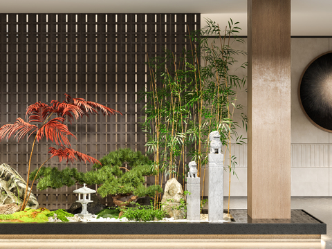  新中式植物造景小品3d模型 