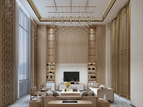  新中式别墅大堂3d模型 