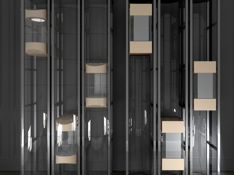  现代观光电梯升降电梯组合3d模型 