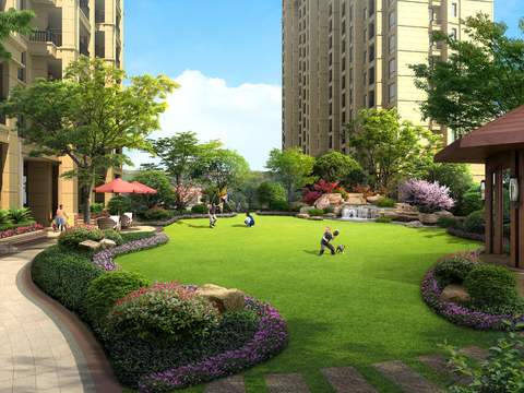  现代小区亲子公园园林景观psd 