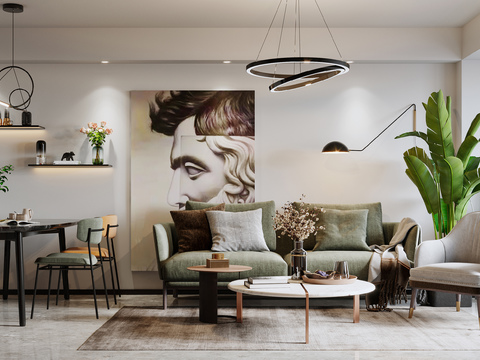  现代公寓客厅餐厅3d模型 