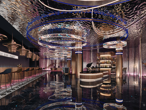  现代轻奢酒吧过道3d模型 