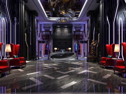  现代酒吧前台大厅3d模型 