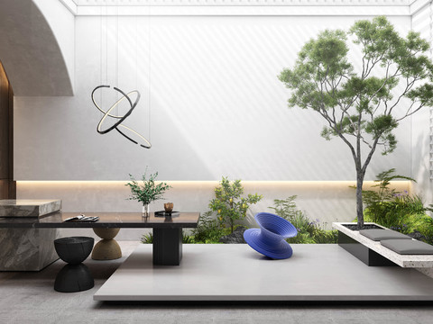  现代别墅天井庭院景观3d模型 