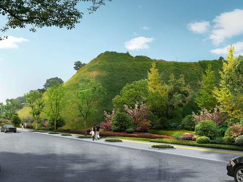  现代山间公路半山坡道路psd 