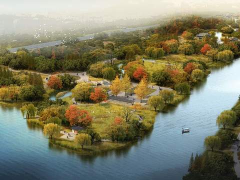  现代公园景观鸟瞰psd 