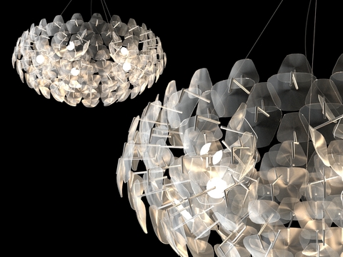  现代水晶吊灯3d模型下载 抽象艺术设计 金属玻璃装饰灯具 未来主义风格 客厅吊顶灯饰 