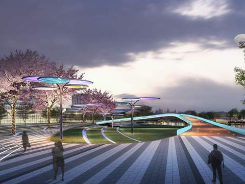  现代广场公园景观psd 